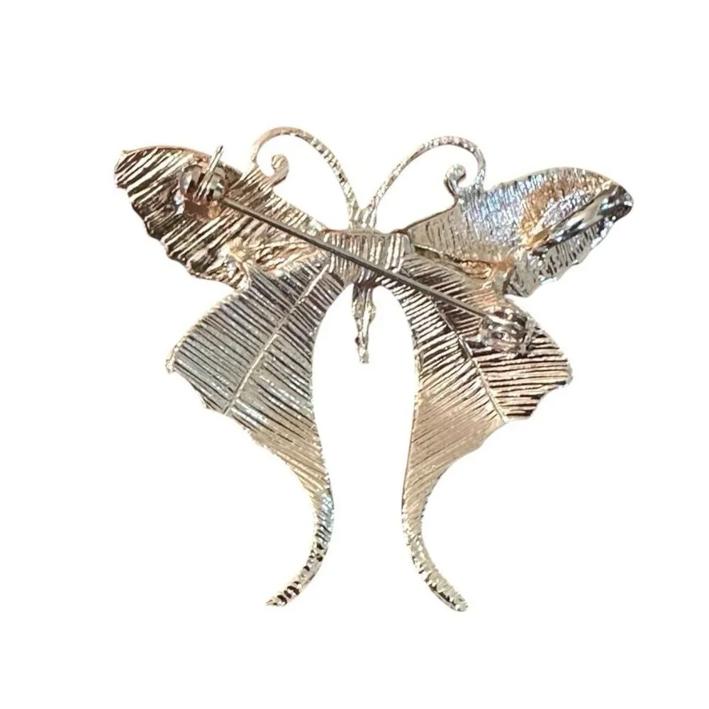 Elegant‎ Butterfly Brooch Pin Unbranded Yellow Blue Sparkle 2 in Gold Tone